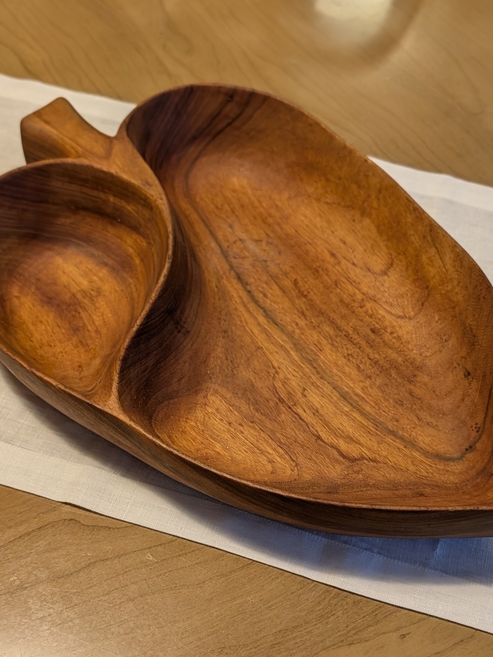 Handcrafted Wooden Divider Bowl - Warm Brown